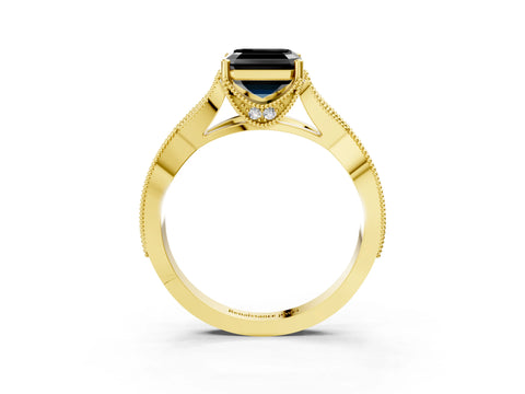 Yellow gold Fancy Black Asscher Cut Cut Diamond Twisted Band with Milgrain Pave Setting and Four-Prong Setting_3