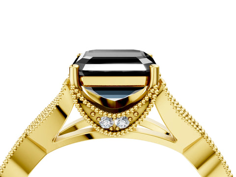 Yellow gold Fancy Black Asscher Cut Cut Diamond Twisted Band with Milgrain Pave Setting and Four-Prong Setting_4