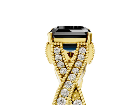 Yellow gold Fancy Black Asscher Cut Cut Diamond Twisted Band with Milgrain Pave Setting and Four-Prong Setting_5