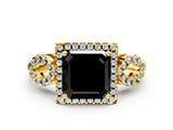 Yellow gold Fancy Black Asscher Cut Cut Halo Diamond Infinity Band with Four-Prong Setting
