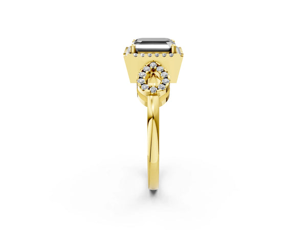 Yellow Gold Asscher Cut Pave Infinity Halo Engagement Ring Setting for Black Center