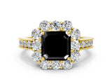 Yellow gold Fancy Black Asscher Cut Cut Halo Diamond Pavé Engagement Ring with Milgrain Detailing