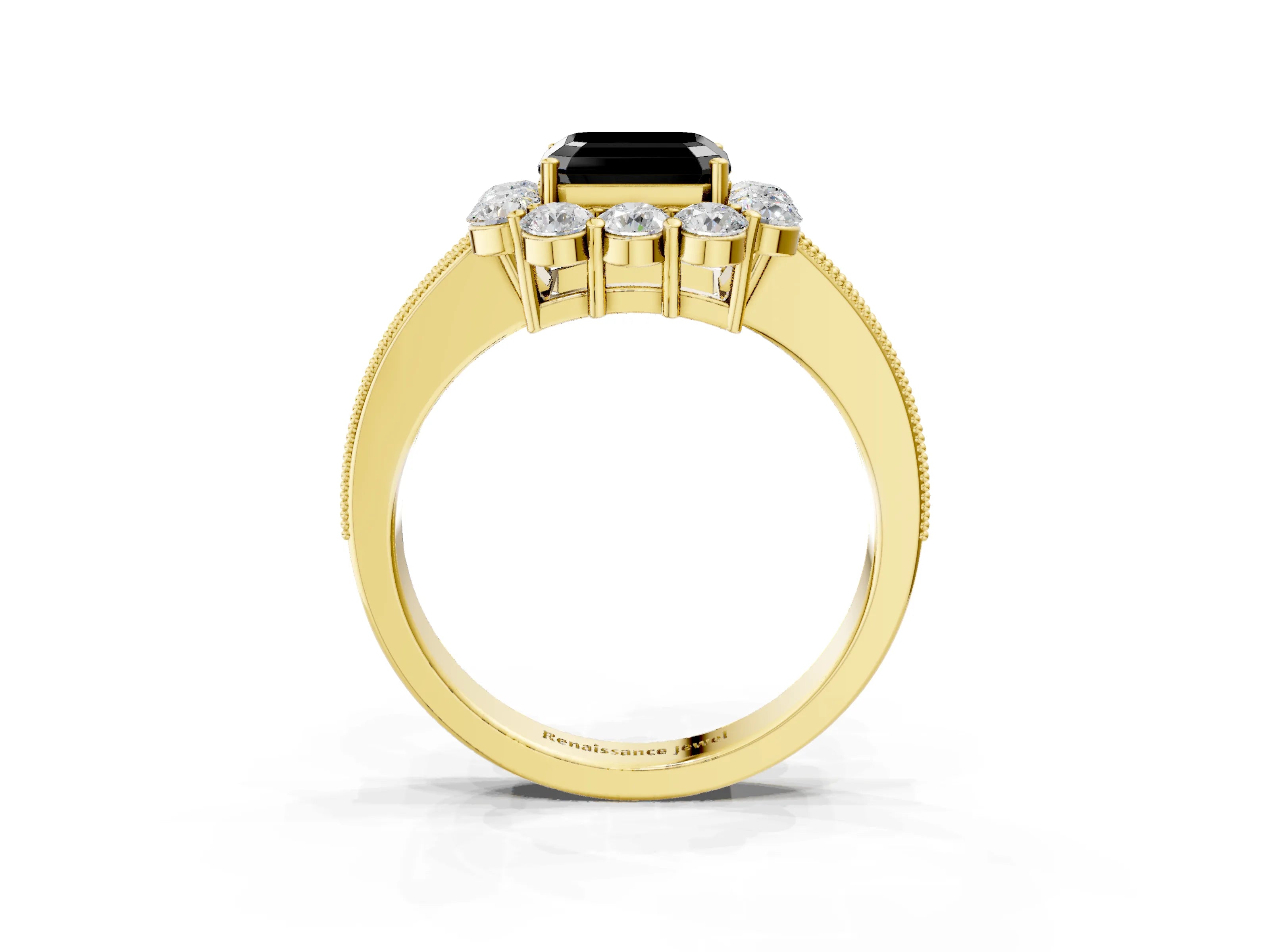 Yellow gold Fancy Black Asscher Cut Cut Halo Diamond Pavé Engagement Ring with Milgrain Detailing_3
