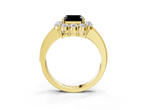 Yellow gold Fancy Black Asscher Cut Cut Halo Diamond Pavé Engagement Ring with Milgrain Detailing_3