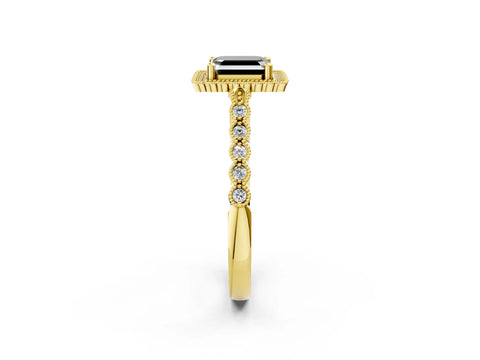 Yellow gold Fancy Black Asscher Cut Cut Halo Pavé Solitaire Ring with Milgrain Band_2