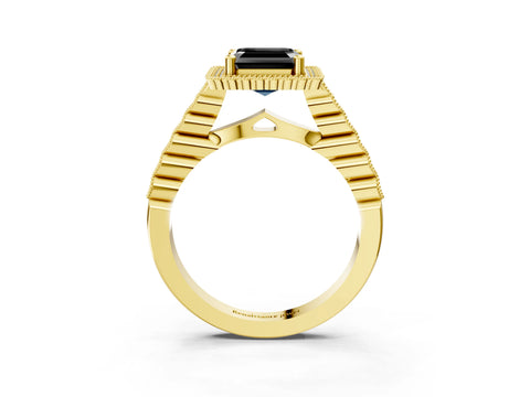 Yellow gold Fancy Black Asscher Cut Cut Halo Pavé Solitaire Ring with Milgrain Band_3