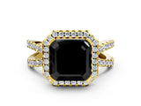Yellow gold Fancy Black Asscher Cut Cut Halo Split Shank Pave Set Ring
