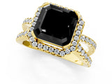 Yellow gold Fancy Black Asscher Cut Cut Halo Split Shank Pave Set Ring_1