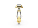 Yellow gold Fancy Black Asscher Cut Cut Halo Split Shank Pave Set Ring_2