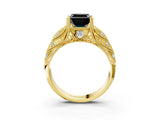 Yellow gold Fancy Black Asscher Cut Cut Milgrain Pave Diamond Engagement Ring with Four-Prong Setting_18