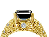 Yellow gold Fancy Black Asscher Cut Cut Milgrain Pave Diamond Engagement Ring with Four-Prong Setting_19