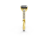 Yellow gold Fancy Black Asscher Cut Cut Pavé Band Solitaire Ring with Four-Prong Setting_2