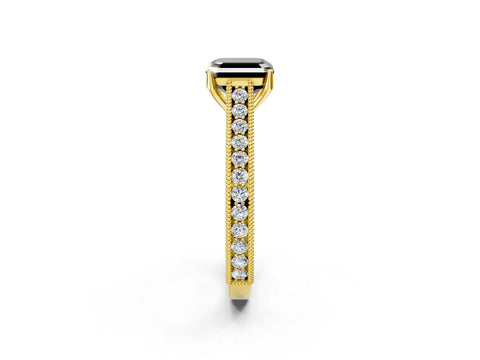 Yellow gold Fancy Black Asscher Cut Cut Pave Band Milgrain Solitaire Ring_2