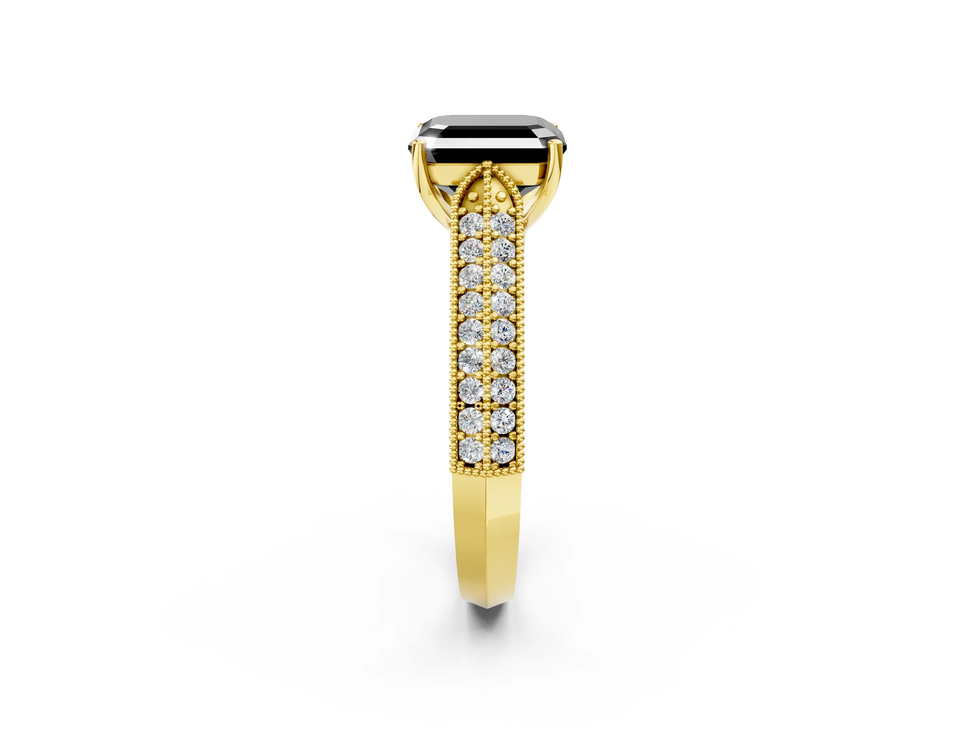 Yellow gold Fancy Black Asscher Cut Cut Pave Split Shank Engagement Ring with Four-Prong Setting_2
