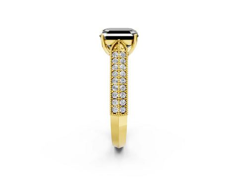 Yellow gold Fancy Black Asscher Cut Cut Pave Split Shank Engagement Ring with Four-Prong Setting_2