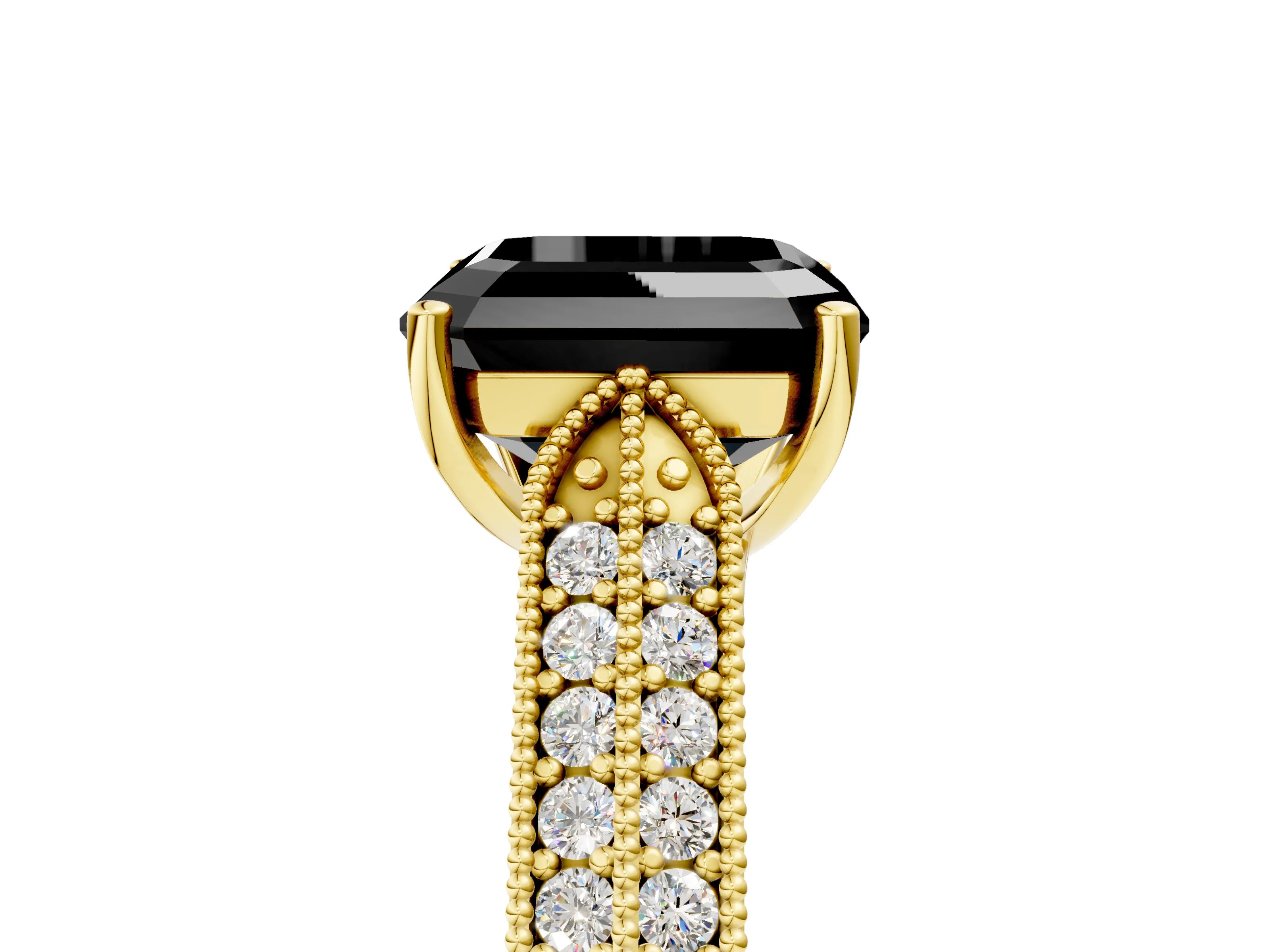 Yellow gold Fancy Black Asscher Cut Cut Pave Split Shank Engagement Ring with Four-Prong Setting_5
