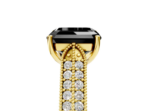 Yellow gold Fancy Black Asscher Cut Cut Pave Split Shank Engagement Ring with Four-Prong Setting_5