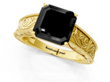 Yellow gold Fancy Black Asscher Cut Cut Solitaire Engraved Band with Four-Prong Setting_1