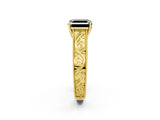 Yellow gold Fancy Black Asscher Cut Cut Solitaire Engraved Band with Four-Prong Setting_2