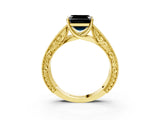 Yellow gold Fancy Black Asscher Cut Cut Solitaire Engraved Band with Four-Prong Setting_3