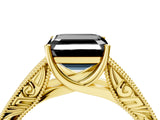 Yellow gold Fancy Black Asscher Cut Cut Solitaire Engraved Band with Four-Prong Setting_4