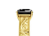 Yellow gold Fancy Black Asscher Cut Cut Solitaire Engraved Band with Four-Prong Setting_5