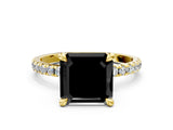 Yellow gold Fancy Black Asscher Cut Diamond Brilliant Solitaire Ring with Pavé Band and Four-Prong Setting_12