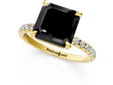 Yellow gold Fancy Black Asscher Cut Diamond Brilliant Solitaire Ring with Pavé Band and Four-Prong Setting_13
