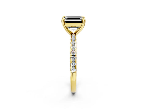 Yellow gold Fancy Black Asscher Cut Diamond Brilliant Solitaire Ring with Pavé Band and Four-Prong Setting_2