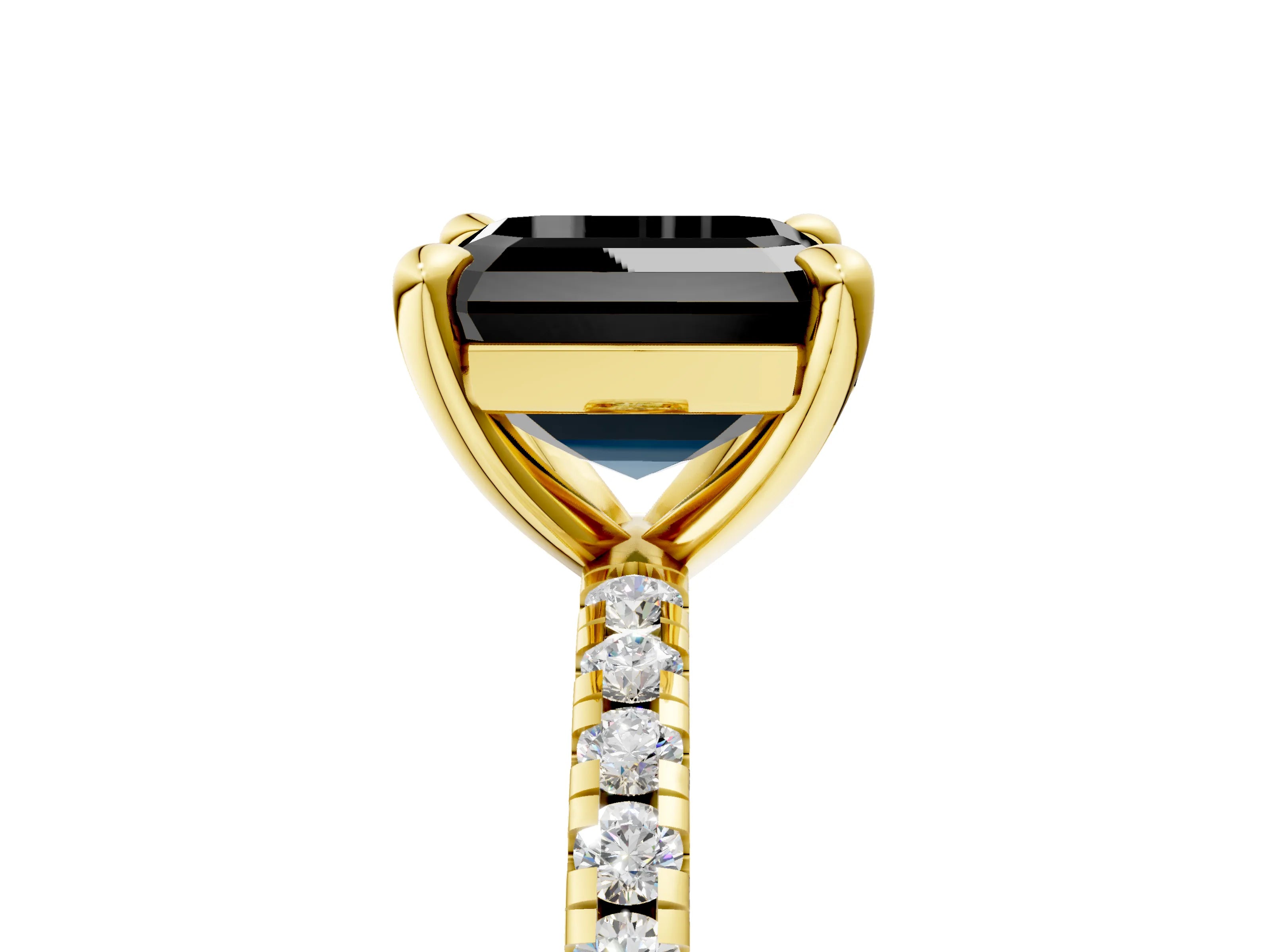 Yellow gold Fancy Black Asscher Cut Diamond Brilliant Solitaire Ring with Pavé Band and Four-Prong Setting_5