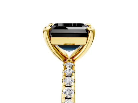 Yellow gold Fancy Black Asscher Cut Diamond Brilliant Solitaire Ring with Pavé Band and Four-Prong Setting_5