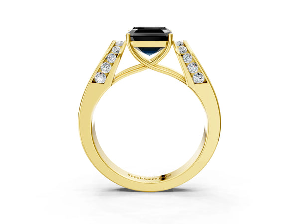Yellow Gold Asscher Cut Channel Set Engagement Ring Setting for Black Center with Wide Band