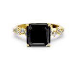 Yellow gold Fancy Black Asscher Cut Diamond Cluster Side Stone Solitaire Ring with Prong Setting_24