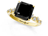 Yellow gold Fancy Black Asscher Cut Diamond Cluster Side Stone Solitaire Ring with Prong Setting_25