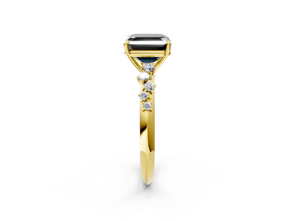 Yellow Gold Asscher Cut Graduated Cluster Engagement Ring Setting for Black Center