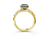 Yellow gold Fancy Black Asscher Cut Diamond Cluster Side Stone Solitaire Ring with Prong Setting_27