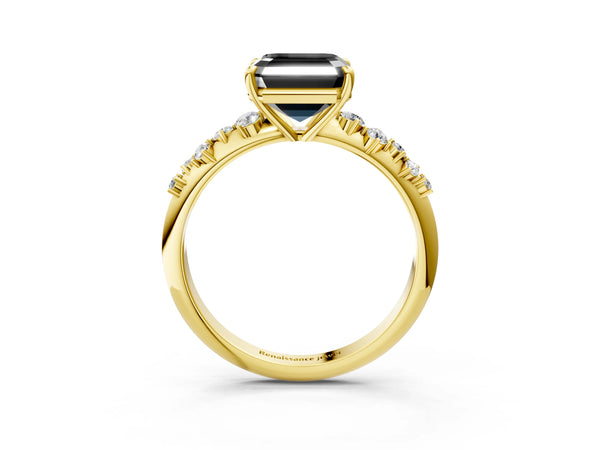 Yellow Gold Asscher Cut Graduated Cluster Engagement Ring Setting for Black Center