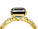 Yellow gold Fancy Black Asscher Cut Diamond Cluster Side Stone Solitaire Ring with Prong Setting_28