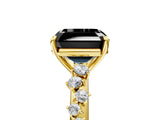Yellow gold Fancy Black Asscher Cut Diamond Cluster Side Stone Solitaire Ring with Prong Setting_29