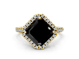 Yellow gold Fancy Black Asscher Cut Diamond Cushion Halo Ring with Pavé Band