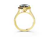 Yellow gold Fancy Black Asscher Cut Diamond Cushion Halo Ring with Pavé Band_3