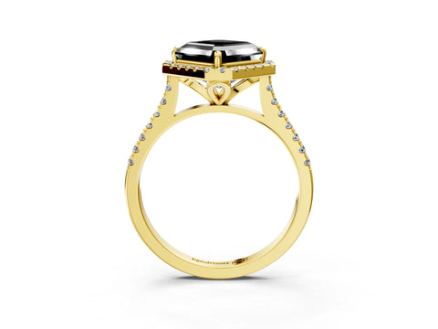 Yellow gold Fancy Black Asscher Cut Diamond Cushion Halo Ring with Pavé Band_3