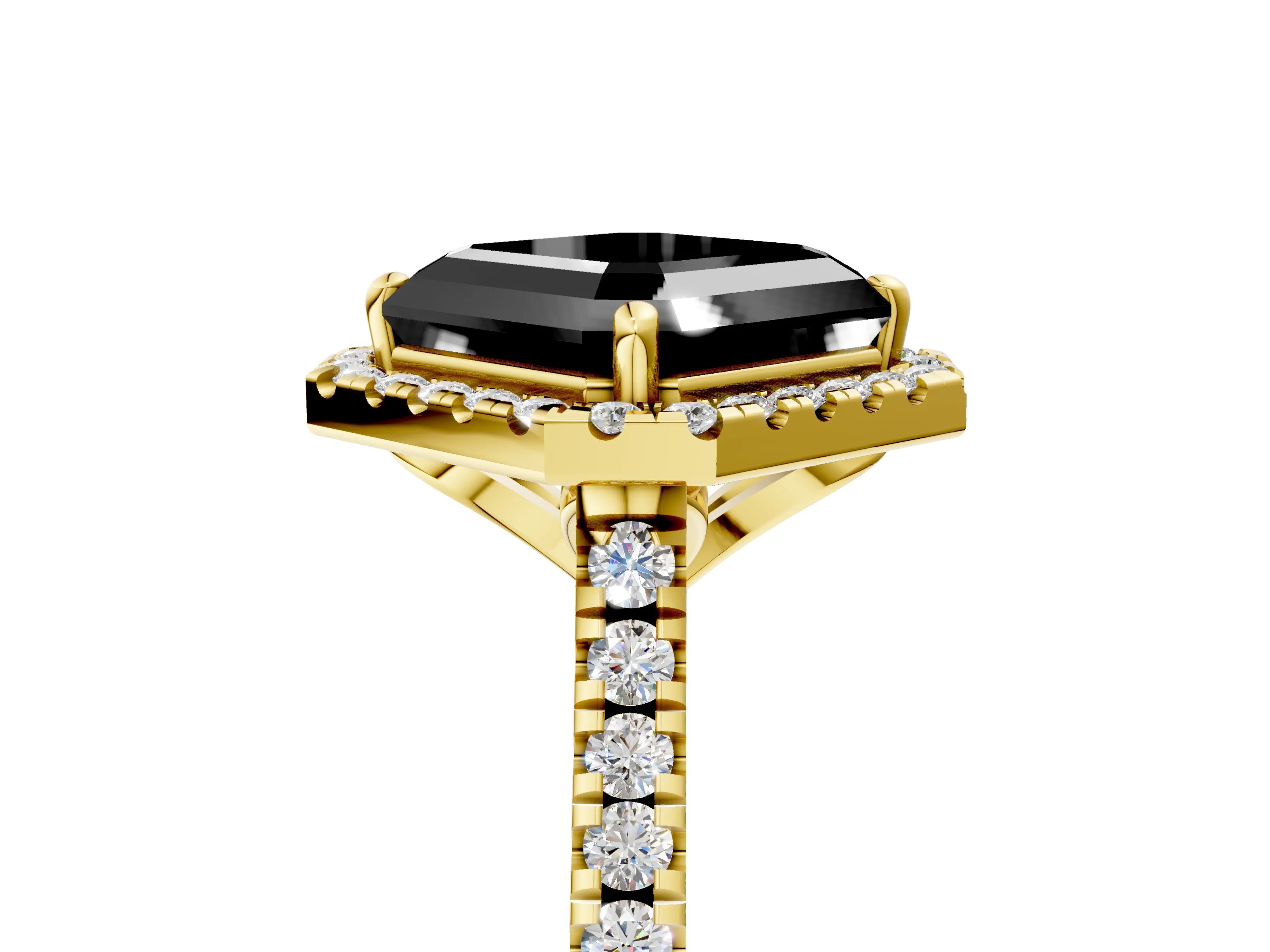 Yellow gold Fancy Black Asscher Cut Diamond Cushion Halo Ring with Pavé Band_5
