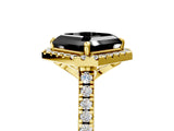 Yellow gold Fancy Black Asscher Cut Diamond Cushion Halo Ring with Pavé Band_5