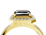Yellow gold Fancy Black Asscher Cut Diamond Double Halo Ring with Split Shank and Four-Prong Setting_4