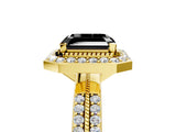 Yellow gold Fancy Black Asscher Cut Diamond Double Halo Ring with Split Shank and Four-Prong Setting_5