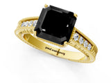 Yellow gold Fancy Black Asscher Cut Diamond Engagement Ring with Milgrain Channel Set Band and Prong Setting_1