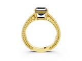 Yellow gold Fancy Black Asscher Cut Diamond Engagement Ring with Milgrain Channel Set Band and Prong Setting_3