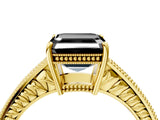 Yellow gold Fancy Black Asscher Cut Diamond Engagement Ring with Milgrain Channel Set Band and Prong Setting_4
