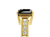 Yellow gold Fancy Black Asscher Cut Diamond Engagement Ring with Milgrain Channel Set Band and Prong Setting_5